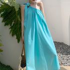 Irregular Womens Vacation Dresses , Single Sling Womens Green Holiday Dress With Bow