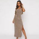 Casual Sleeveless Womens Party Maxi Dresses Lace Up Halter Split