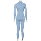 Long Sleeve Women Bodycon Jumpsuit , Zipper V Neck Ribbed Long Sleeve Jumpsuit